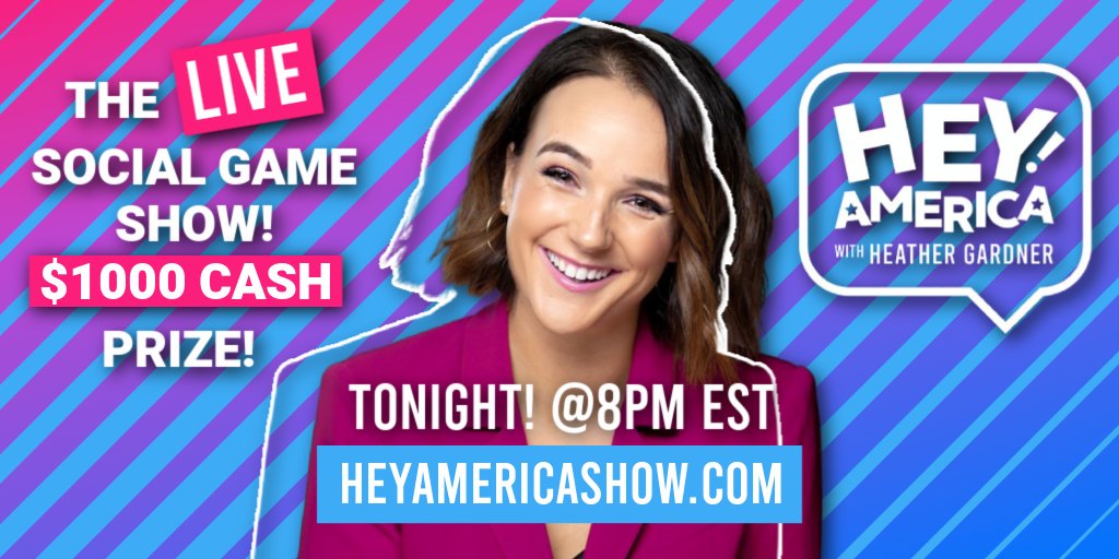 TONIGHT!

The new social media game show @HeyAmericaShow goes LIVE at 8pm EST / 5PM PST!

⬇️ PLAY for a chance to win $1000 in cash prizes! ⬇️
heyamericashow.com