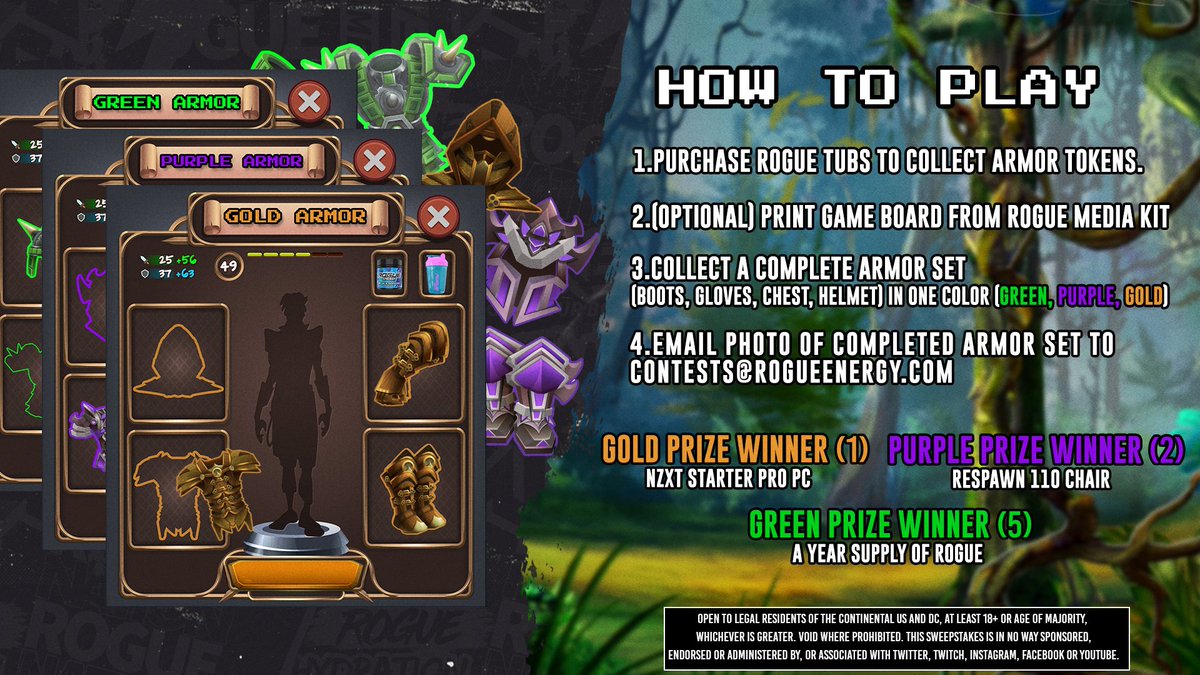 TheRogueEnergy's tweet photo. INTRODUCING ROGUE ARMOR QUEST

We will be placing Armor Tokens in every tub order. Complete a 4-piece armor set of the same color to win a corresponding prize!

✅Begins 11/15 with the Black Cherry Collector Box drop.  Collector Boxes earn double tokens!

https://t.co/Rtb0Rzj1Ff https://t.co/oEuEnFALfY