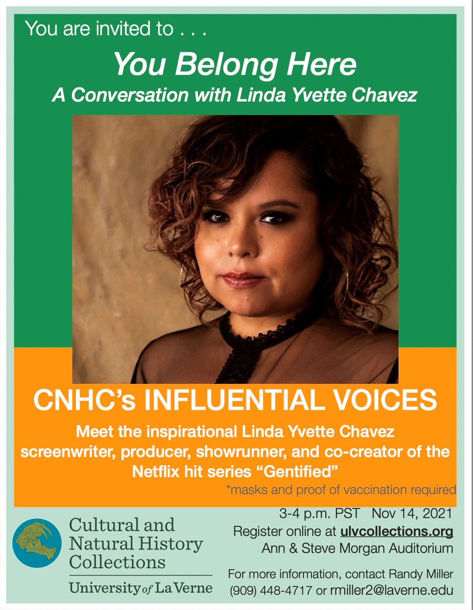 Join me this Sunday as we chat with Linda Yvette Chavez, the co-creator of the hit #netflix show #Gentefied for our #InfluentialVoices speaker series. RSVP for your in-person e-ticket or Zoom meeting code:  
ulvcollections.org/speaker-series/ 
In-person follows LA County Covid19 protocol.