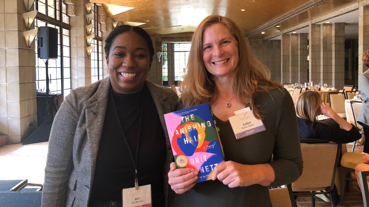karen_odden's tweet photo. Such a treat to listen to the funny, engaging, brilliant @britrbennett talking about #vanishinghalf and #themothers here in #phoenix yesterday at the #literarysocietyofthesouthwest. We're both rep'd by @HGLiterary, to my not-so-secret delight. @jgetzler https://t.co/g3eeBdPWKD