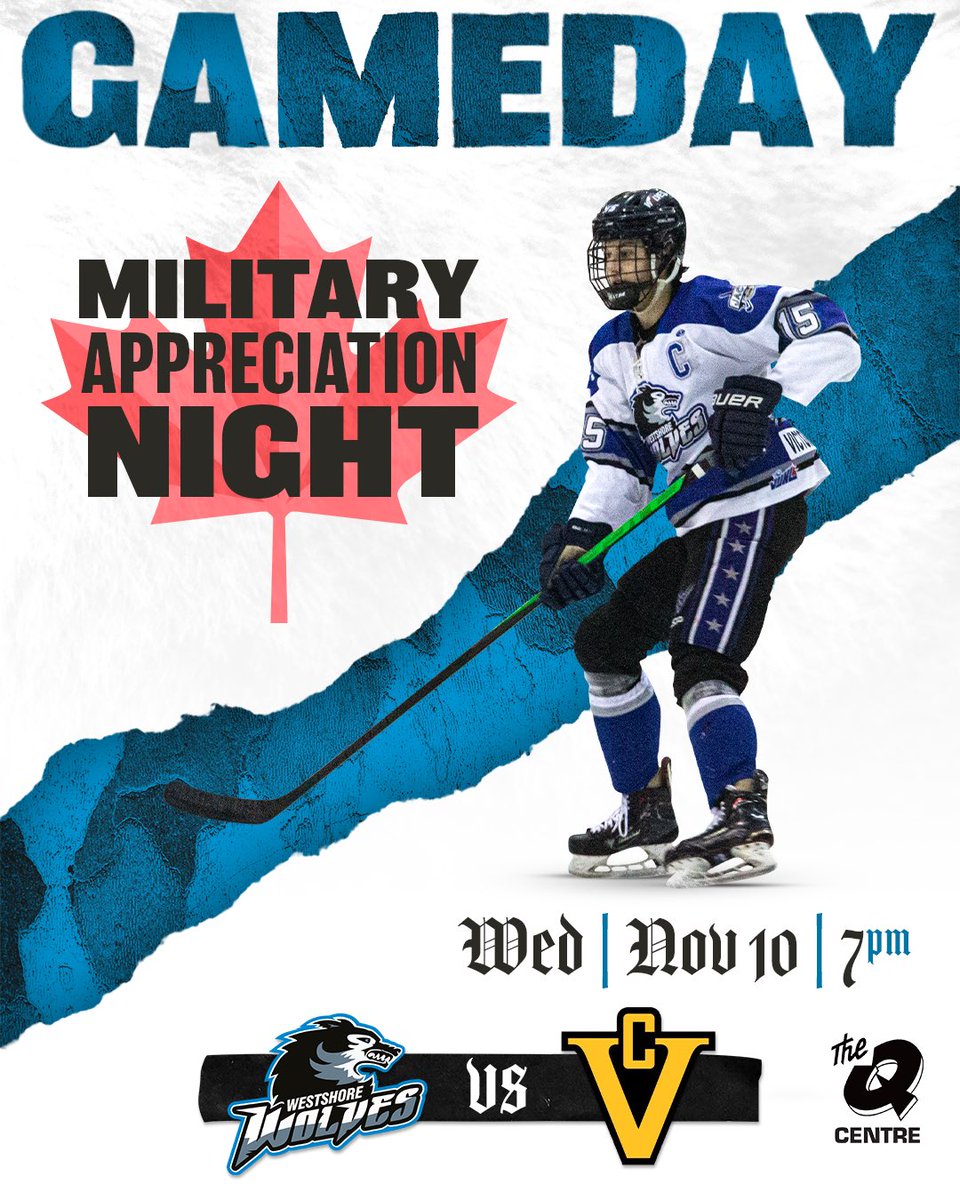 WestshoreWolves's tweet photo. It’s a very special Military Appreciation Game night sponsored by @ClubPhoenixFit . The Wolves are back on home ice to take on @CougarsJrHockey tonight. Puck drops at 7P at The Q Centre. @MyHockeyTV @vijhlofficial @TheQdotFM https://t.co/JCEA4BgxF6
