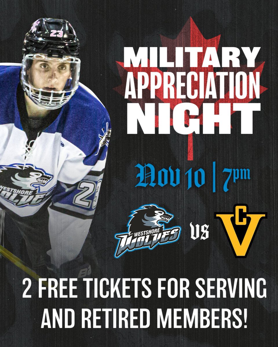 WestshoreWolves's tweet photo. It’s a very special Military Appreciation Game night sponsored by @ClubPhoenixFit . The Wolves are back on home ice to take on @CougarsJrHockey tonight. Puck drops at 7P at The Q Centre. @MyHockeyTV @vijhlofficial @TheQdotFM https://t.co/JCEA4BgxF6