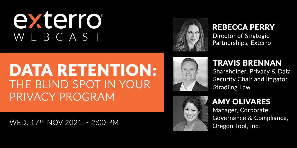 Exterro's tweet photo. According to a recent survey by ACC, #privacytechnology is among the top 3 priorities of #inhousecounsel to maintain #defensibility. Sign up for this webcast to understand how to maintain up-to-date #dataretention strategies in your #privacy program. https://t.co/9gLnRoPpLZ https://t.co/oX1xwPk3Kx