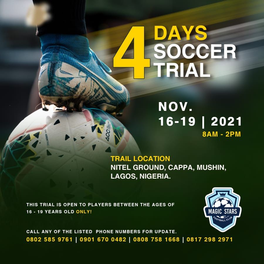OgaNlaMedia's tweet photo. Magic Stars FC President, Kayode Agboola says he intends to make football lifestyle a better one for any player picked from the #MagicStarsFootballTrials, the trials will hold on Nov 16-19.
Magic Stars target exceptional players for the new NLO Season
#SportflamesCommunications https://t.co/gtRCMuFduw