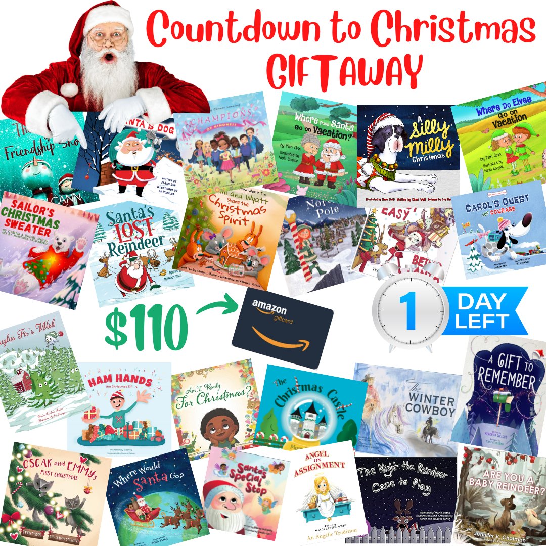 KimAnnWriter1's tweet photo. Today's the last day to enter our Countdown to Christmas Giftaway! One lucky person is going to win 24 books and a $110 Amazon gift card! #BookTwitter #ChildrensBooks Visit this link to complete your entry: https://t.co/jcJhIKbwuP https://t.co/vnw5SWmGhf
