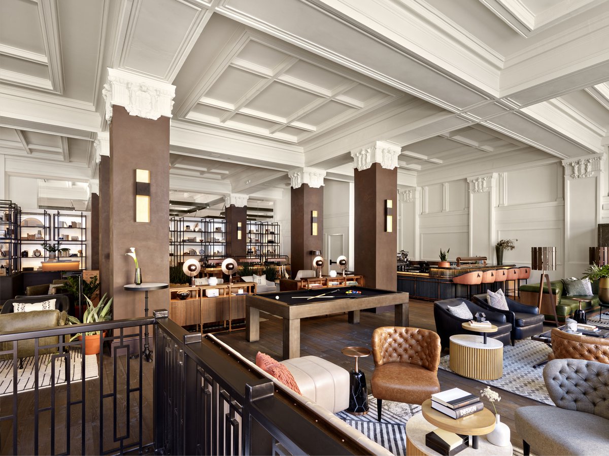 DLRGroup's tweet photo. Our #design for the Surety Hotel is a finalist in three categories for the 41st annual Gold Key Awards for Excellence in #HospitalityDesign! Best Lobby Upscale, Best Guestroom Upscale, and Hotel Upper Midscale. https://t.co/ya0ypWMyUH #goldkeyawards #goldkey2021 @BoutiqueDesign https://t.co/0YUFMpy2j0