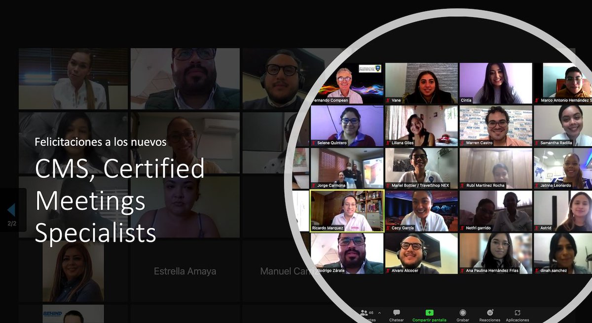 Finalizamos exitosamente online y en tiempo real, una generación de certificados CMS, Certified Meetings Specialist con profesionales de varios países de Latinoamérica participando.