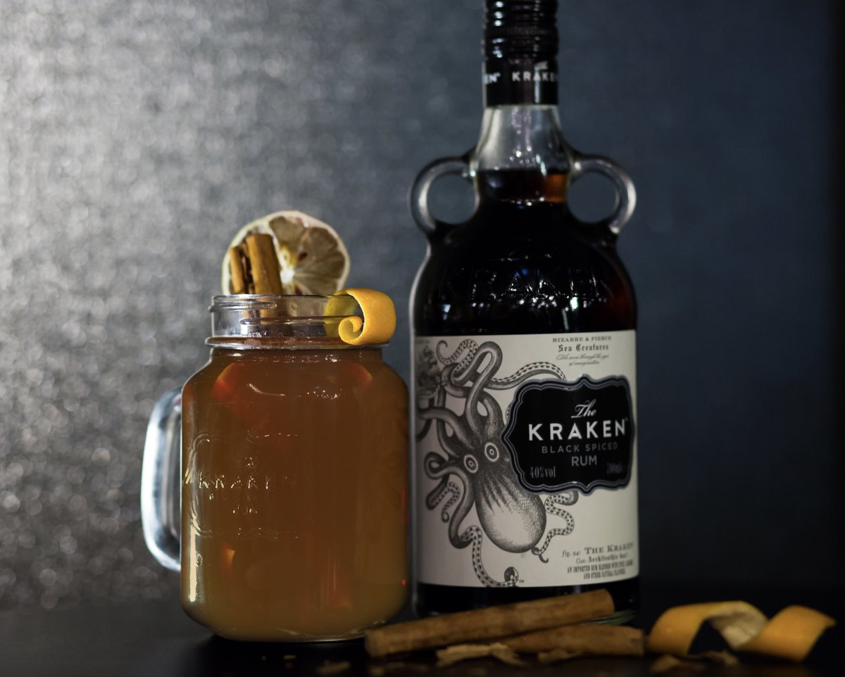 The weather outside is destructive. Good. That's just how The Beast likes it! But he does have a cocktail made JUST for the occasion, so who would sell their soul for one of these? 

THE SQUID BITE
1 part Kraken Rum 
3 parts hot mulled cider 
Cinammon 
Apple slices