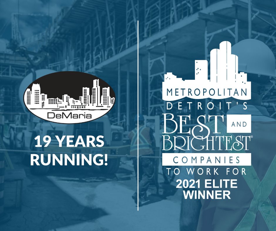 DEMARIABUILD's tweet photo. We're honored to be named one of “Metro Detroit’s Best and Brightest Companies to Work For” by the Michigan Business and Professional Association for the 19th consecutive year. In 2021, we've also been recognized as an Elite winner in the Diversity and Inclusion category. https://t.co/DywmK3sTOt
