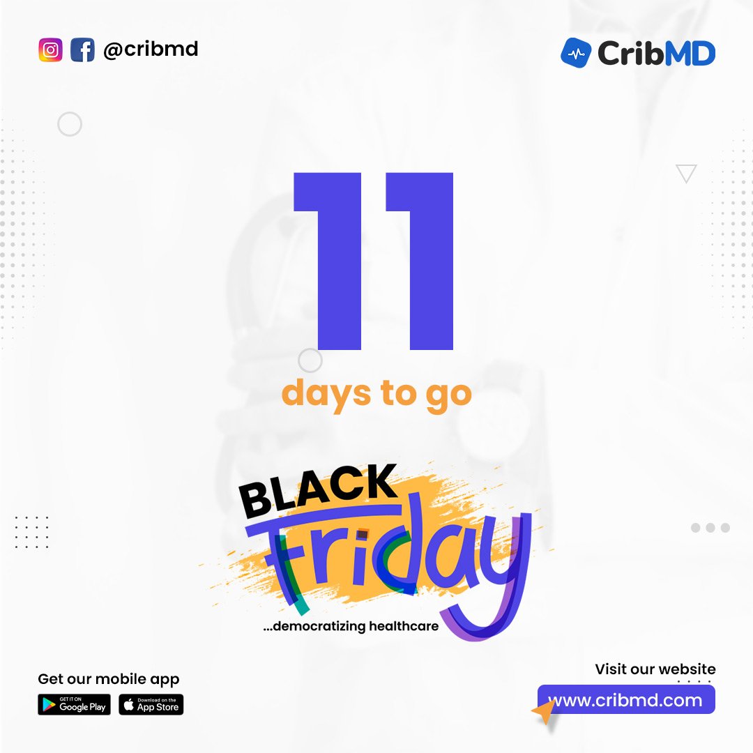 crib_md's tweet photo. Are you counting down with us?
11 days to the biggest health black friday in Nigeria!!
Don't lose guard ๐
#blackfridayinnigeria #blackfriday2021 #health #cribmd #healthsales https://t.co/RUaGahCgCG