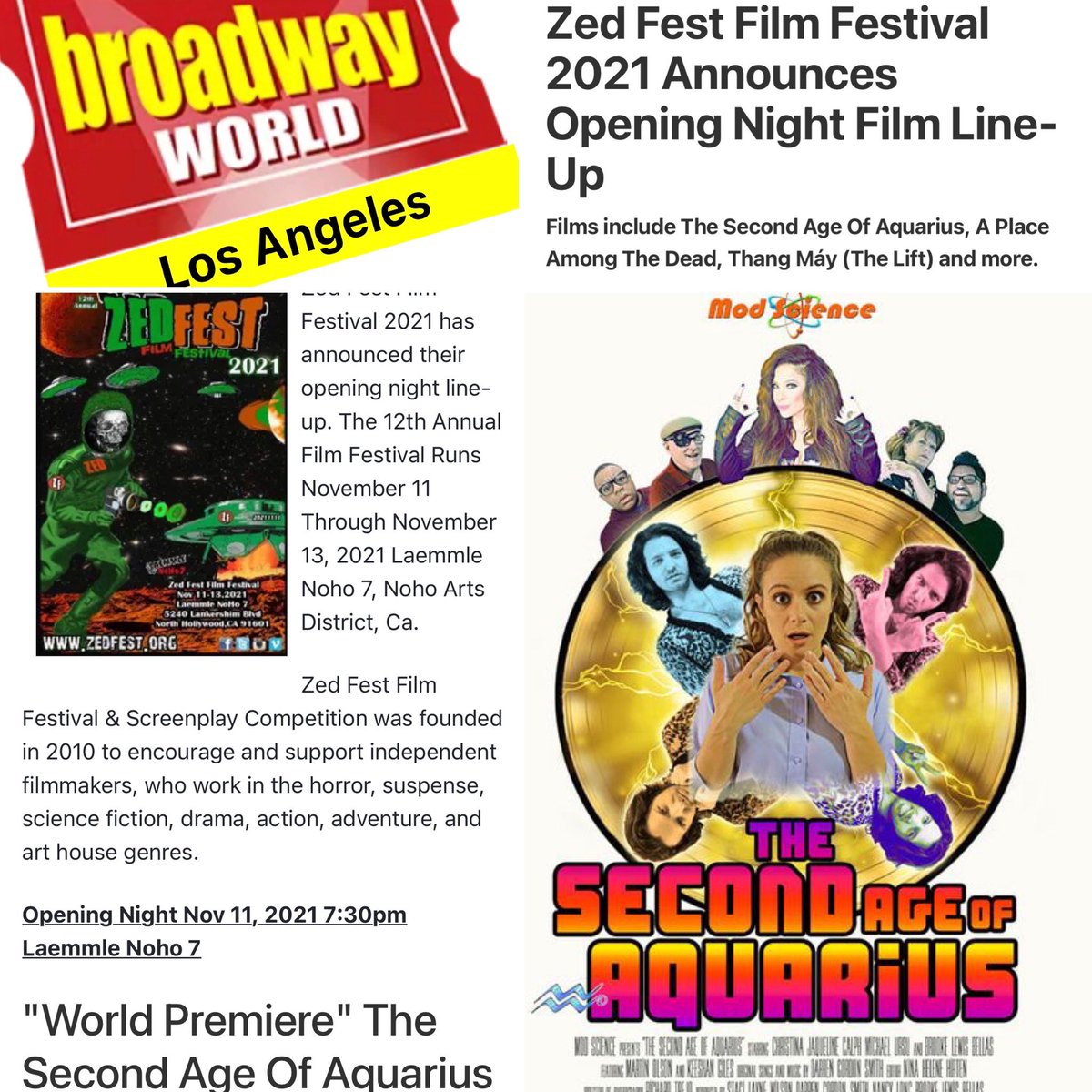 BrookeLewisLA's tweet photo. .@BroadwayWorldLA Thank you #BroadwayWorld for your generous support #announcing the @Zedfestfilmfest #ZedFest #filmfestival #OpeningNight #WorldPremiere Director Writer @staciwilson #TheSecondAgeOfAquarius Proud #Actress #ExecutiveProducer & featuring @TheDrewMack @aaronkaiart https://t.co/BkhISJdgaL