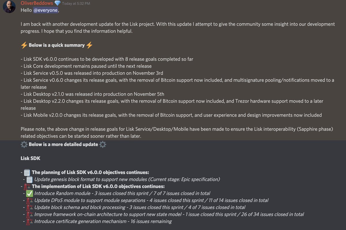 Lisk's tweet photo. #Lisk development progress update. ⚡️
👷 Want to stay up to date? Join https://t.co/zcFgPgcpqU❗
⚙️ Next update on November 24th. https://t.co/2gGpJYJpLX
