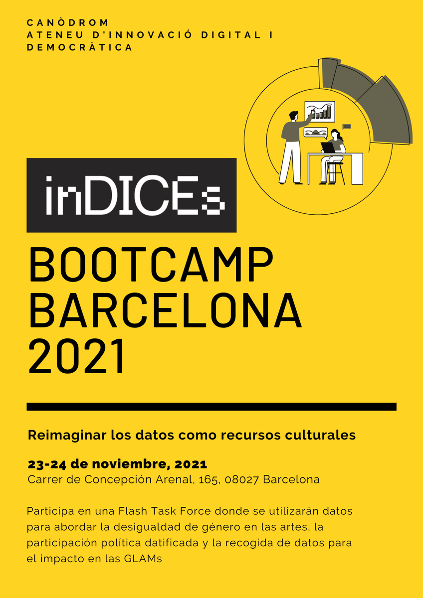 platoniq's tweet photo. 🔴📢Los días 23 y 24 de noviembre tendremos un evento único en el @CanodromBCN: el Bootcamp de #inDICEs

🔢🏛️Organizado por @platoniq, ofrece una oportunidad de repensar la relación entre #cultura, #digitalización y #datos

👉https://t.co/u7JQ37sI0n 

🧵⬇️ https://t.co/dnlD8P8ddY