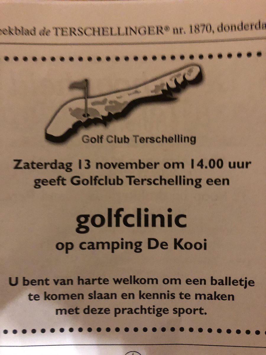 Zaterdag weer een golfclinic door <a href="/GCTerschelling/">GolfClubTerschelling</a> op <a href="/CampingDeKooi/">Camping De Kooi</a>.