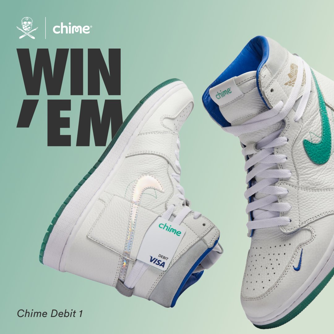 Chime's tweet image. The money drop is here. Enter now for a chance to win our debit card inspired #ChimexSRGN kicks👟Deets:

1️⃣Follow @Chime &amp;amp; @TheShoeSurgeon
2️⃣Quote RT this 
3️⃣Use #ChimexSRGN &amp;amp; tag us

No purch nec. Void where prohibited. Ends 11/11. chime.com/theshoesurgeon

T&amp;amp;C + entry methods🔽