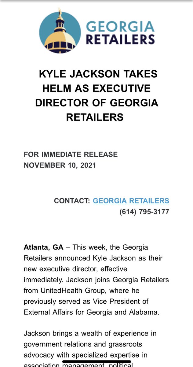 Excited to be joining the Georgia Retailers as the new Executive Director. I look forward to working hard to promote and protect this vital industry in Georgia. #gapol