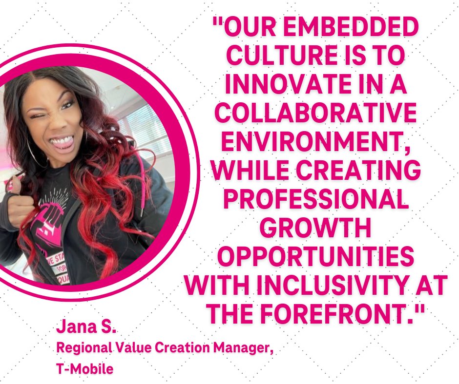 tmobilecareers's tweet image. T-Mobile is showing up to this year&apos;s #Afrotech2021 conference with amazing people like Jana! 💗