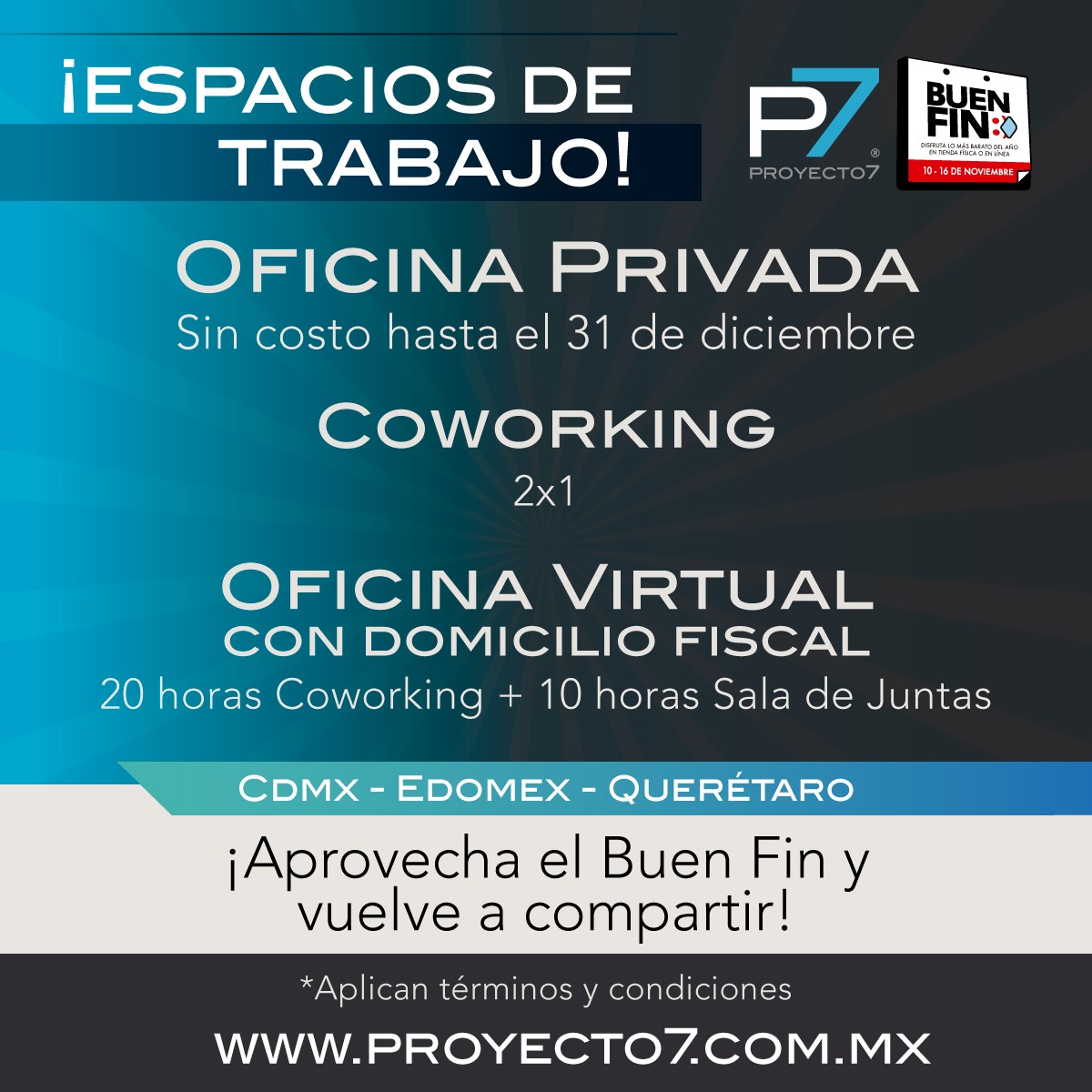 Proyecto_7's tweet photo. Impulsa tu proyecto con todo lo que necesita para seguir creciendo ¡Esta es tu oportunidad! 

Contáctanos y conoce todas las opciones que tenemos para ti:      
📱 https://t.co/jE4K84Yupj

https://t.co/IpC9ESEcdT

#Proyecto7 #BuenFin #coworking #oferta #oficinaprivada https://t.co/80gIWuvdzZ