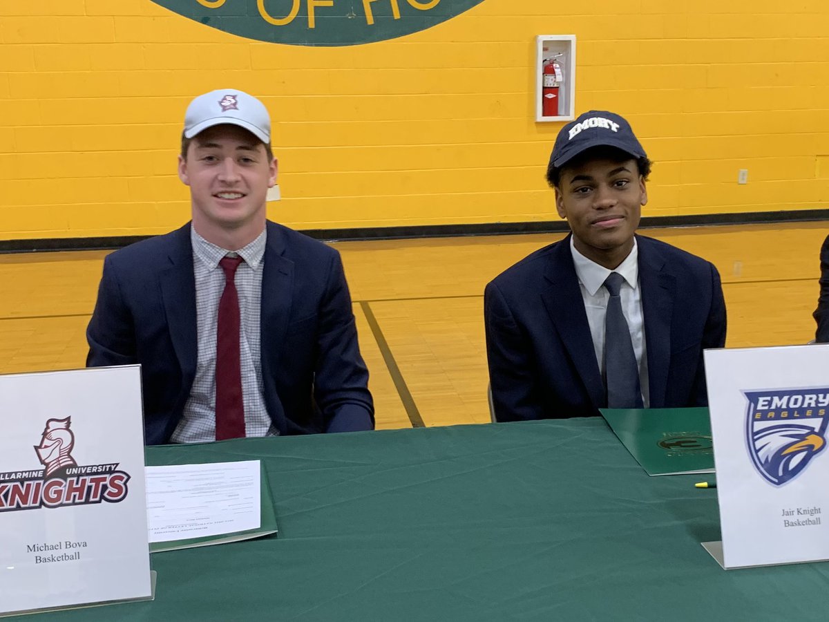 CoachFlan's tweet photo. Extremely proud of these two, signing today with @bellarmineU and @EmoryUniversity #edsup @michael_bova_1 @jair_knight @SEHS_BASKETBALL https://t.co/dq3Mt4MirB