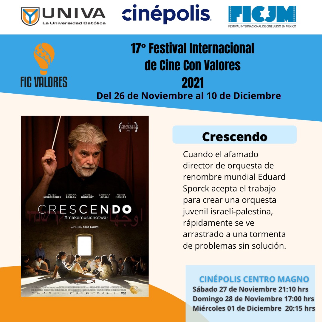 ficvalores's tweet photo. Conoce las películas que se presentarán en esta edición en FIC Valores 2021.
Agradecemos a nuestros amigos del Festival Internacional de Cine Judío en México @FICJM por la colaboración con Crescendo.
https://t.co/Tumh7TxWtI
#FICValores 2021
#FICJM
#UNIVAPresentaFICValores https://t.co/Bvnp7pryiu
