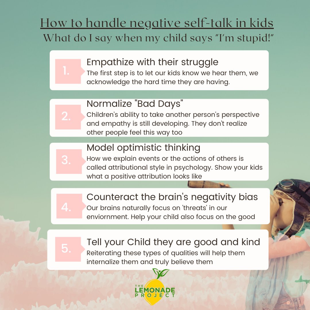 SqueezeStigma's tweet photo. 5 Ways to help your child turn negative self-talk into self-compassion and self-kindness! 

#MentalHealthMatters #TheLemonadeProject https://t.co/UmiWJ6IOLF