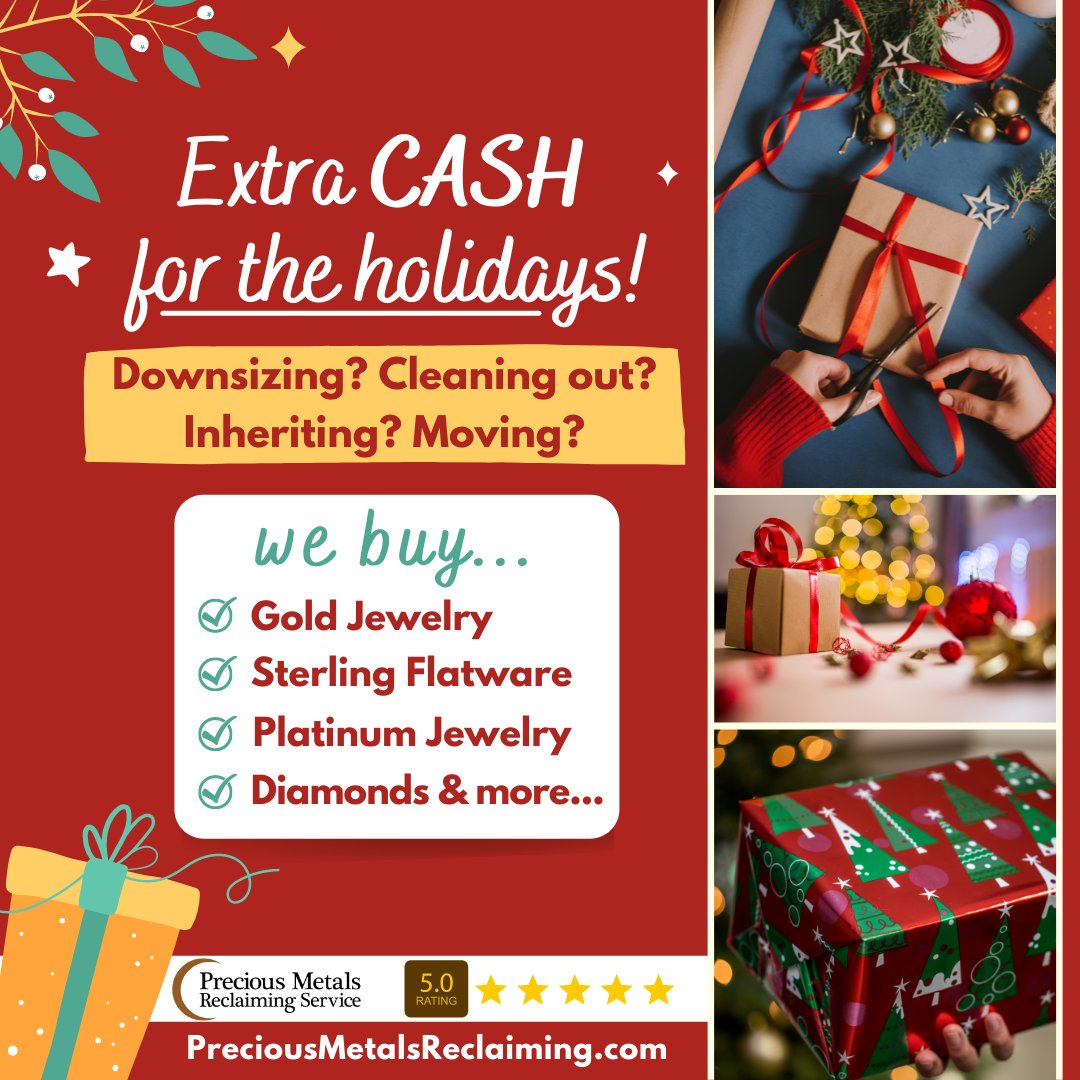 ReclaimMetals's tweet photo. When the holiday season arrives, who couldn't use a little extra cash? And, with the early darkness, this is the perfect time of year to go through your unwanted jewelry, clean out the attic or basement to reveal that old sterling silver flatware set. 

https://t.co/bW35Z2hWLy https://t.co/lL9ufFkICr