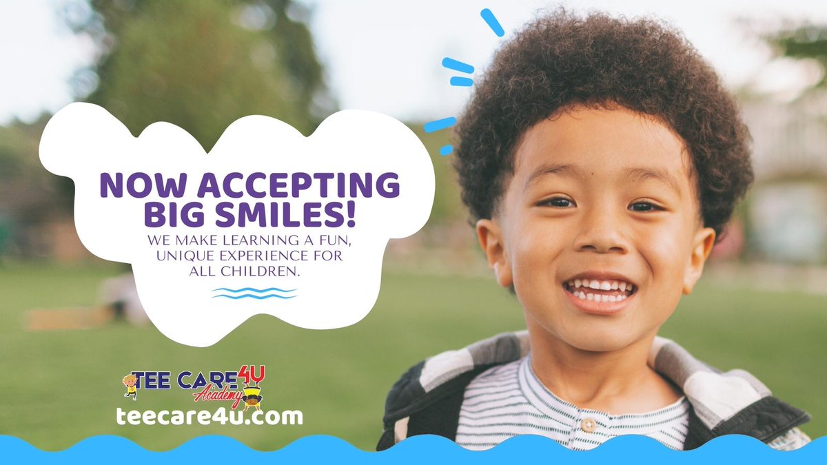 We are accepting BIG smiles!  At Tee Care 4U Academy, we make learning a fun, unique experience for all children.  Find out why our parents love us!  👉teecare4u.com

#TeeCare4U #NowEnrolling #earlyeducation #earlyeducationmatters #earlyeducators #RVAdaycare #childcare