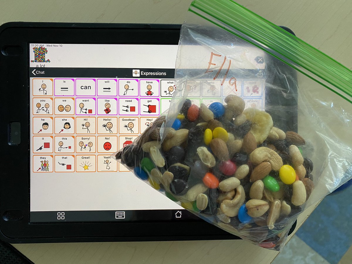 MrsSieversSHS's tweet photo. Making trial mix was a great way to work on our fine motor and core word skills! #TalkAAC #lifeskills https://t.co/ll5SjCI0HM