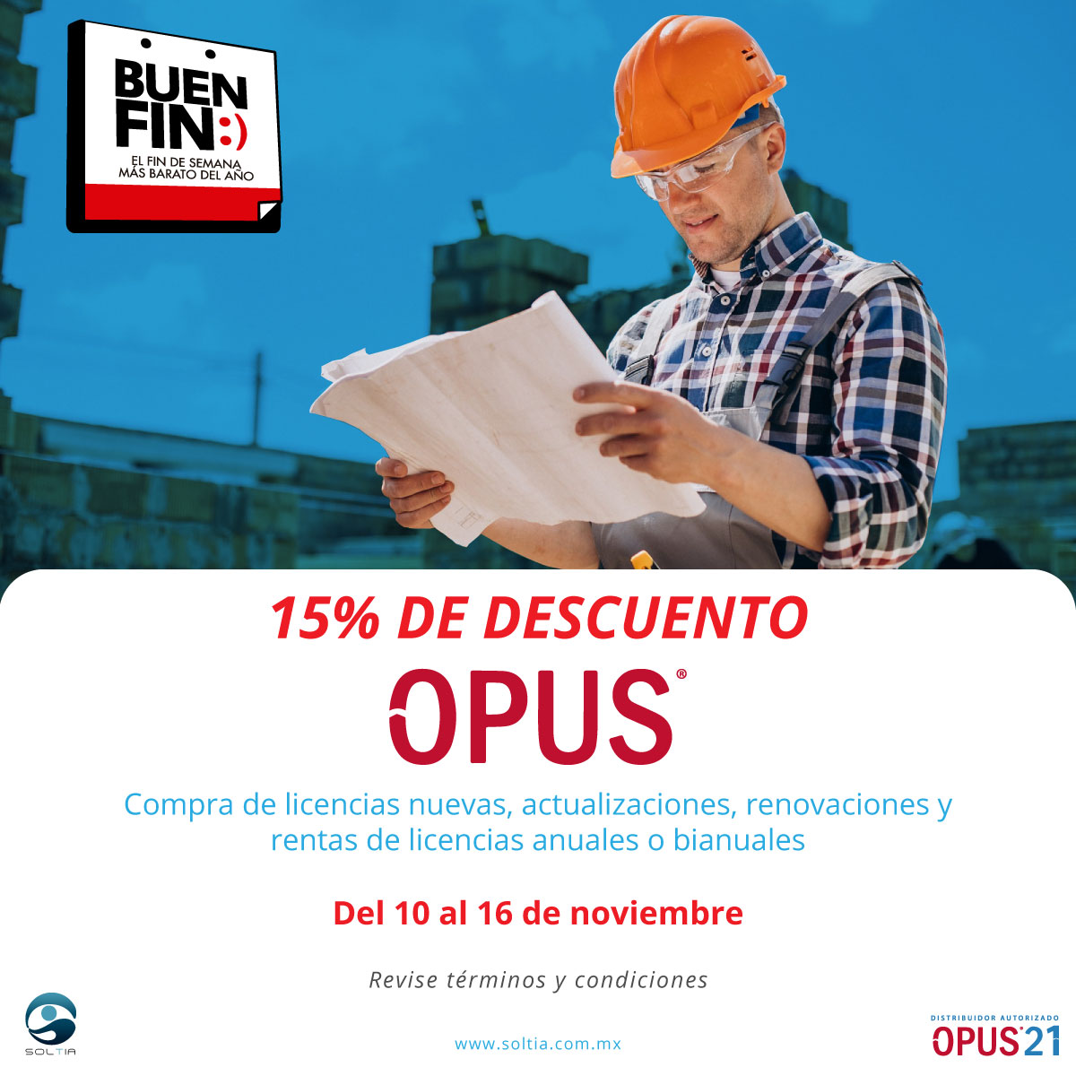 _SOLTIA's tweet photo. ¡EL BUEN FIN LLEGÓ A SOLTIA!

15% de descuento en productos OPUS participantes:

Licencias nuevas
Actualización de versiones anteriores
Renovación de suscripciones
Renta de licencias anuales o bianuales

¡Cotiza ahora!
📧ventas@soltia.com.mx
☎️9999444276
📲https://t.co/6eb7QAyEue https://t.co/guTXsTkTBN