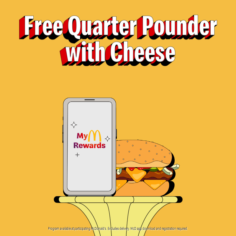McDonalds's tweet photo. tonight could be ur night for a free Quarter Pounder with Cheese. start earning points u can redeem for free McDonald's using the new MyMcDonald's Rewards. download the app today