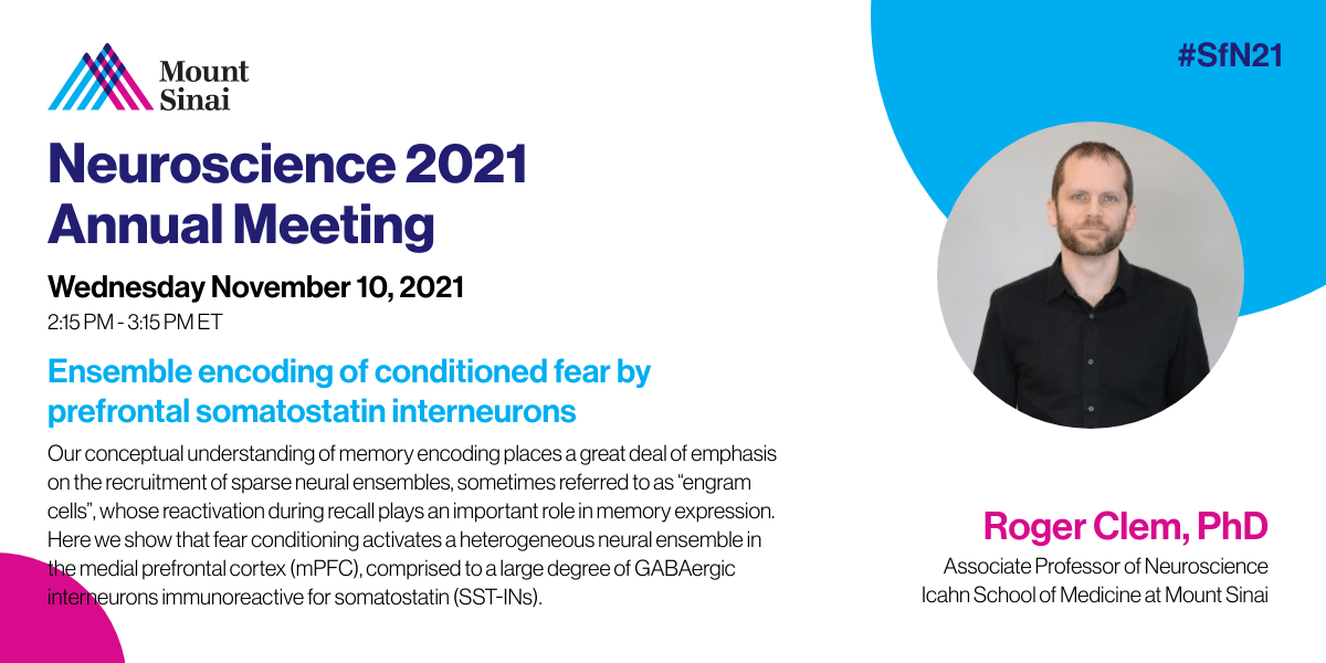 SinaiBrain's tweet photo. DON'T MISS @melcregor's #SfN21's presentation as he shows how just a few nerve calming #neurons may orchestrate the activity of fear remembering #braincircuits. TODAY at 2:15!👉 https://t.co/BkSQi2pD0O #FBIatSFN @IcahnMountSinai
#memory #engramcells https://t.co/NwQEWa1GNN