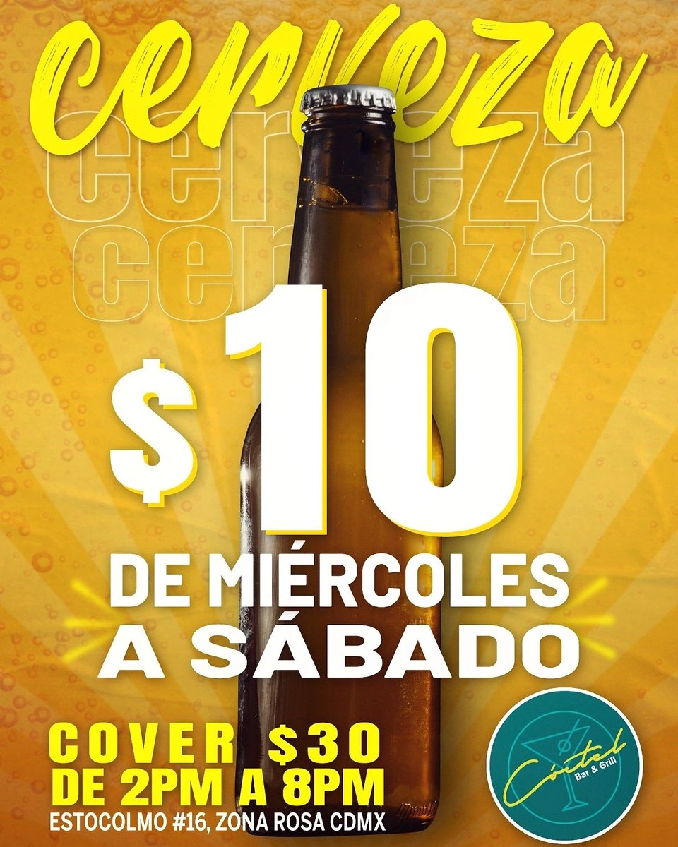 BarCoctel's tweet photo. No lo olvides, de miércoles a sábado cerveza a tan solo $10 y cover en $30 🍻

Aquí las sorpresas nunca terminan🔥

Te esperamos 

📍Estocolmo #16 Zona Rosa CDMX 

*Promoción válida solo de miércoles a sábado de 2pm a 8pm 

#cerveza #promociones #sorpresas #miercoles #zonarosa https://t.co/oLZnRnrf0O