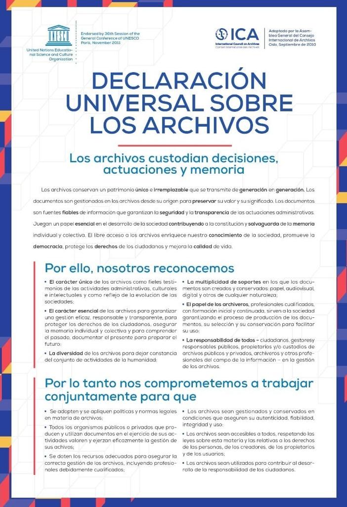 ARGEZacatecas's tweet image. El 10 de noviembre de 2011 el @ICArchiv publicó la #DeclaraciónUniversal de los #Archivos, la cual ha sido adoptada por @UNESCO_es

¡Celebremos esta fecha significativa para los archivos! 😀🎊

#EmpoderarLosArchivos #DUArchivos