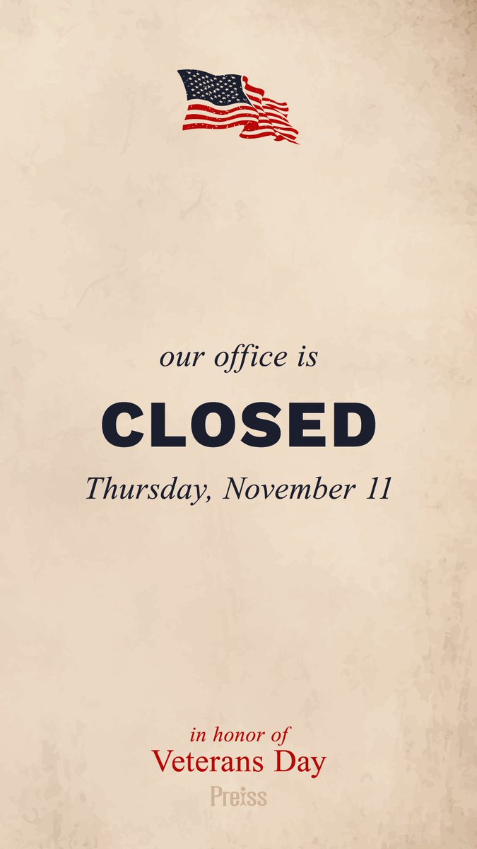 Our office will be closed tomorrow, November 11th, in observance for Veteran’s Day. We honor and appreciate all the veteran’s who fought for our country. 🇺🇸
