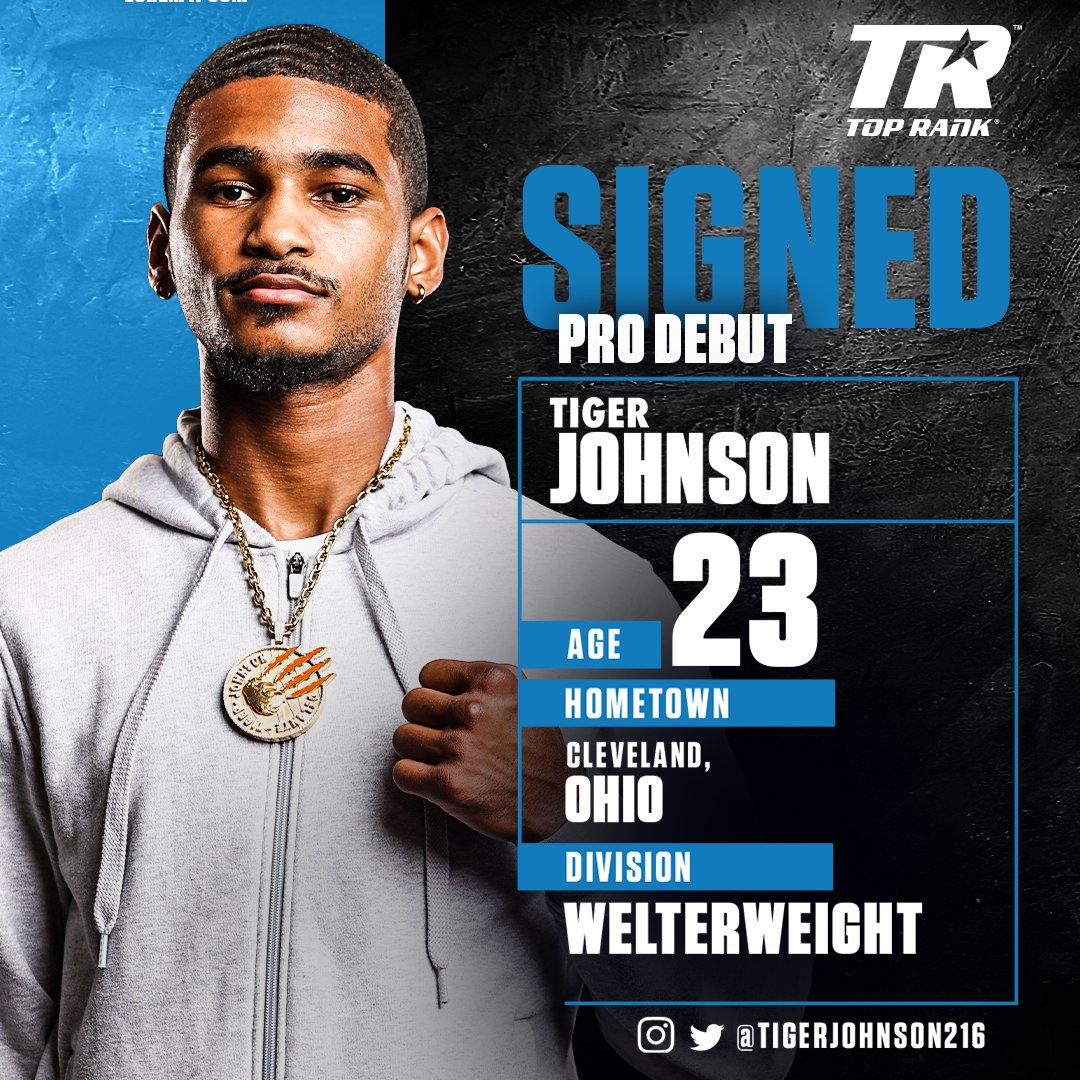 ✍️ WELCOME TO #TeamTopRank, Tiger!🐾

U.S. Olympian @tigerjohnson216 has officially taken his talents to the pro ranks, signing a multi-fight contract. 

The Welterweight's professional career starts Nov. 20 on the #CrawfordPorter undercard.