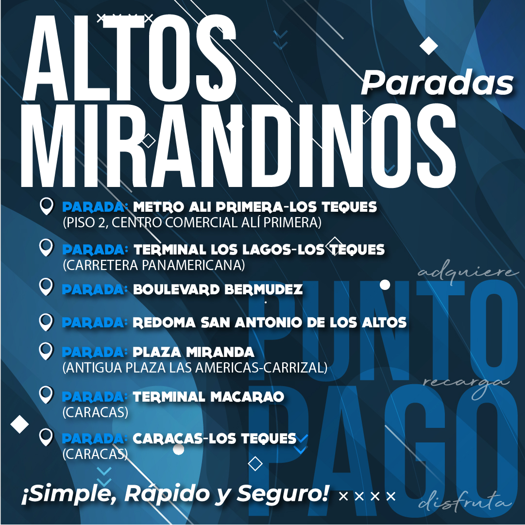 Librepagos's tweet photo. Paga, recarga tu tarjeta y utiliza las #Rutas de Transporte en #Miranda ➡️ #LosAltosMirandinos #MetroAlíPrimera #TerminalDeMacarao
¡Simple, Rápido y Seguro!
#EfectivoDigital #UsaElTapabocas #LibrePago #LibreEfectivo #PuntoPago #R4Transporte https://t.co/8gctI55Jw7