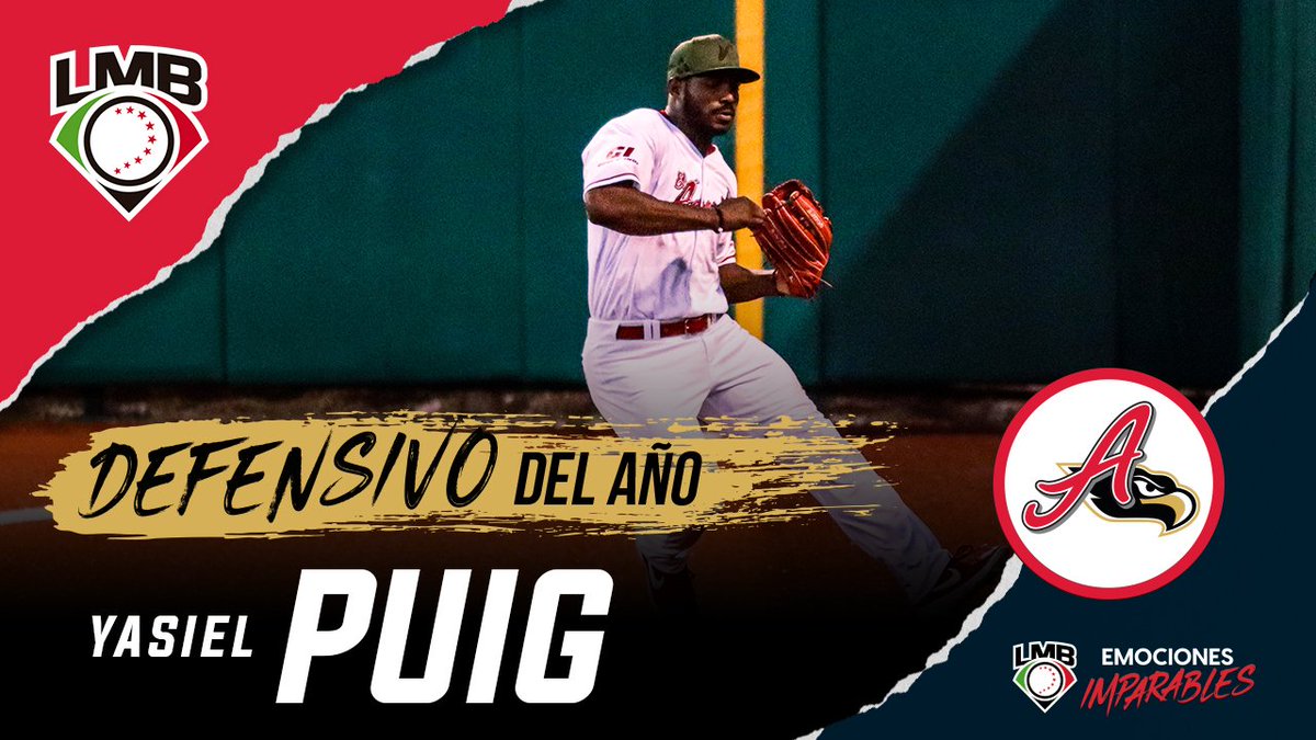 LMBBanorte's tweet photo. ¡Tenemos Defensivo del Año!

@YasielPuig llegó desde Cienfuegos 🇨🇺 a la LMB para lucir en el jardín derecho de @elaguilabeisbol 🦅

✅ Porcentaje de fildeo: 1.000
✅ Lances: 102 en 483.2 entradas
✅ Asistencias: 9

¡Felicidades, 🐴🤪, primero en la historia en ganar este premio! https://t.co/yGbbwQ1zUW