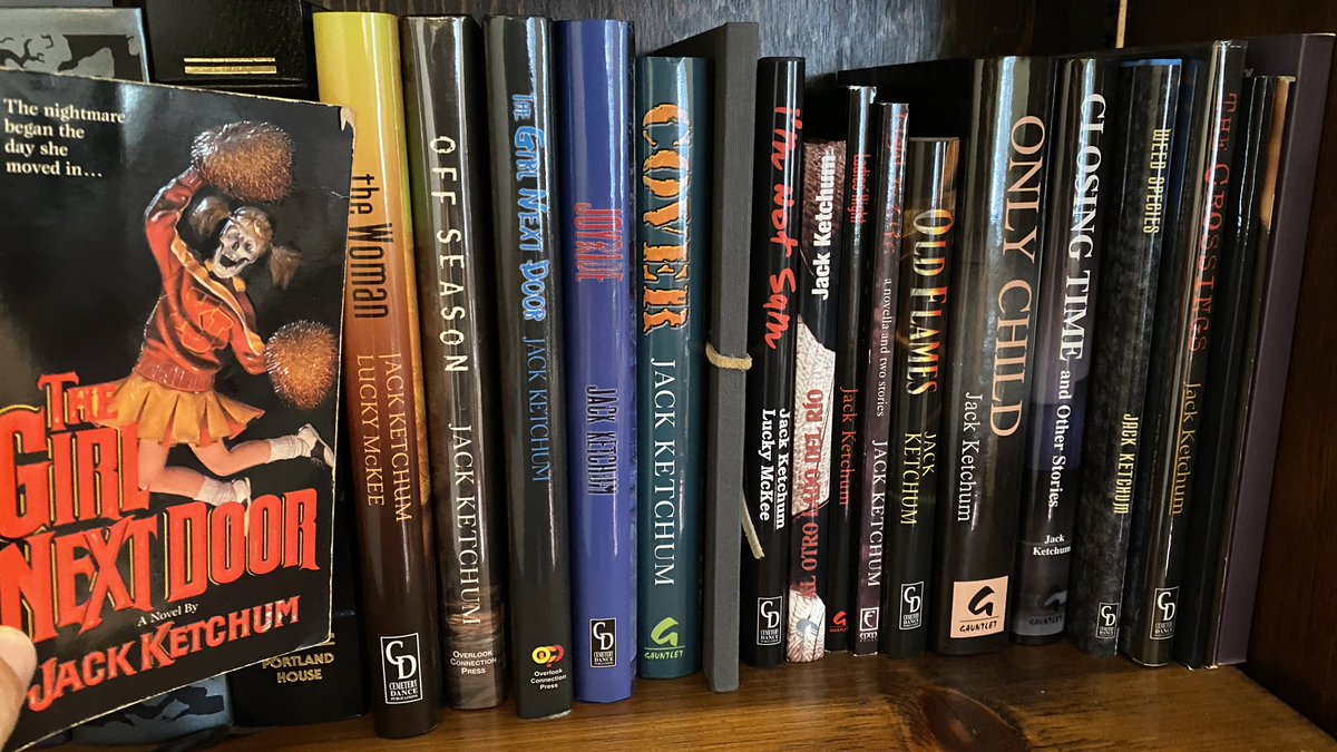 Adam_Cesare's tweet photo. Today Jack Ketchum would have been 75. Here’s my Ketchum collection (with a few titles missing/elsewhere). Most signed/personalized. https://t.co/5UnGearRuC