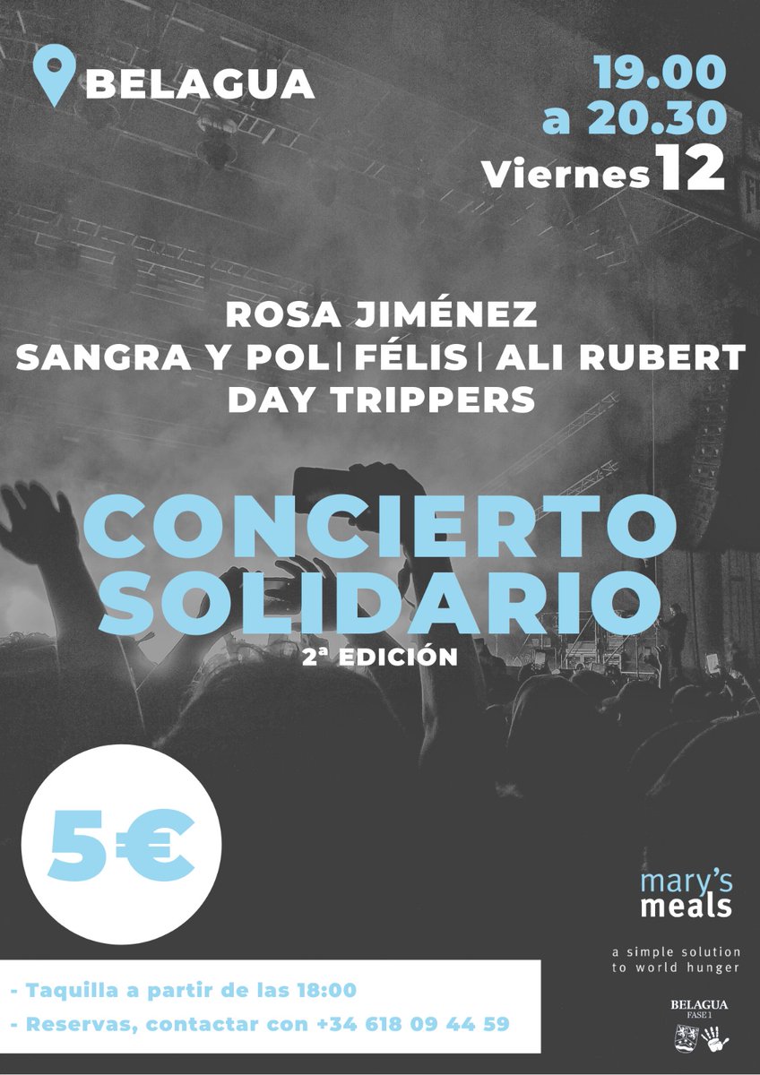AyudasNavarra's tweet photo. ¡¡CONCIERTO SOLIDARIO!!
Rosa Jiménez, Sangra y Pol, Félix, Ali Rubert y Day Trippers
Este viernes 12 a sólo 5€ https://t.co/aGwMVsdNAj