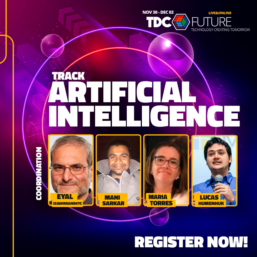 TheDevConf's tweet photo. The ARTIFICIAL INTELLIGENCE track will have much content for your career improvement. Register now and get ready to connect with great IT professionals!

@eyalwir , Mani Sarkar, Maria augusta torres, @MSLucasH 

https://t.co/gZQarrEyEj? https://t.co/w3DXnlt23J