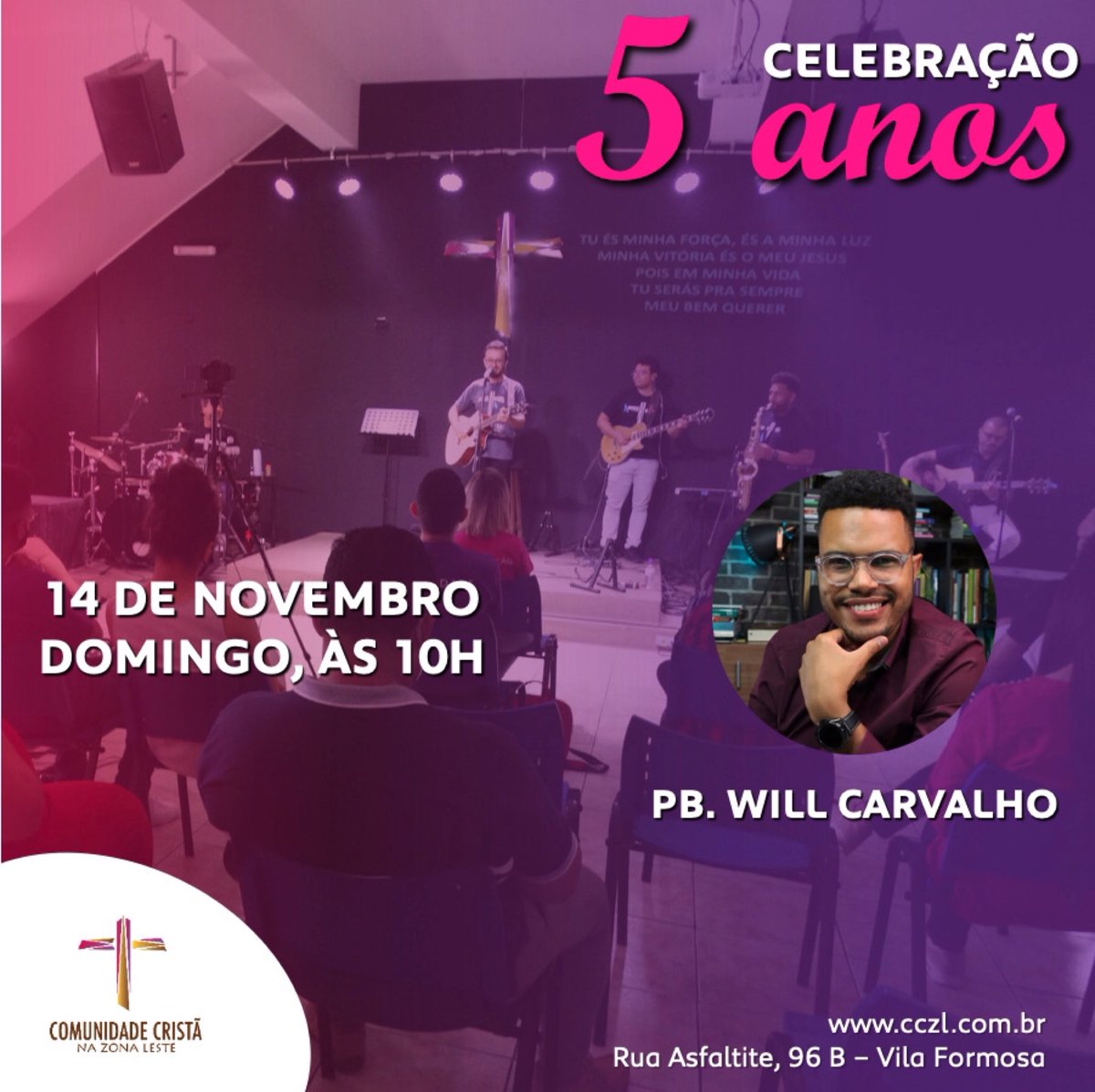 cczl_oficial's tweet photo. Dando continuidade ao nosso aniversário de 5 anos, neste domingo, o Presbítero Will Carvalho conduzirá a mensagem.
Esperamos você para festejar conosco, às 10h!
#CCZL5Anos #UmaIgrejaParaTodos #cczl https://t.co/Ui69mY94Qw