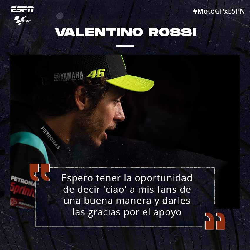 MotoGP_ESPN's tweet photo. #MotoGPxESPN ¿Qué espera Vale en su última carrera? ¡Poder despedirse de sus fans con un buen resultado! 

#GrazieVale https://t.co/kVi8yjzB7m