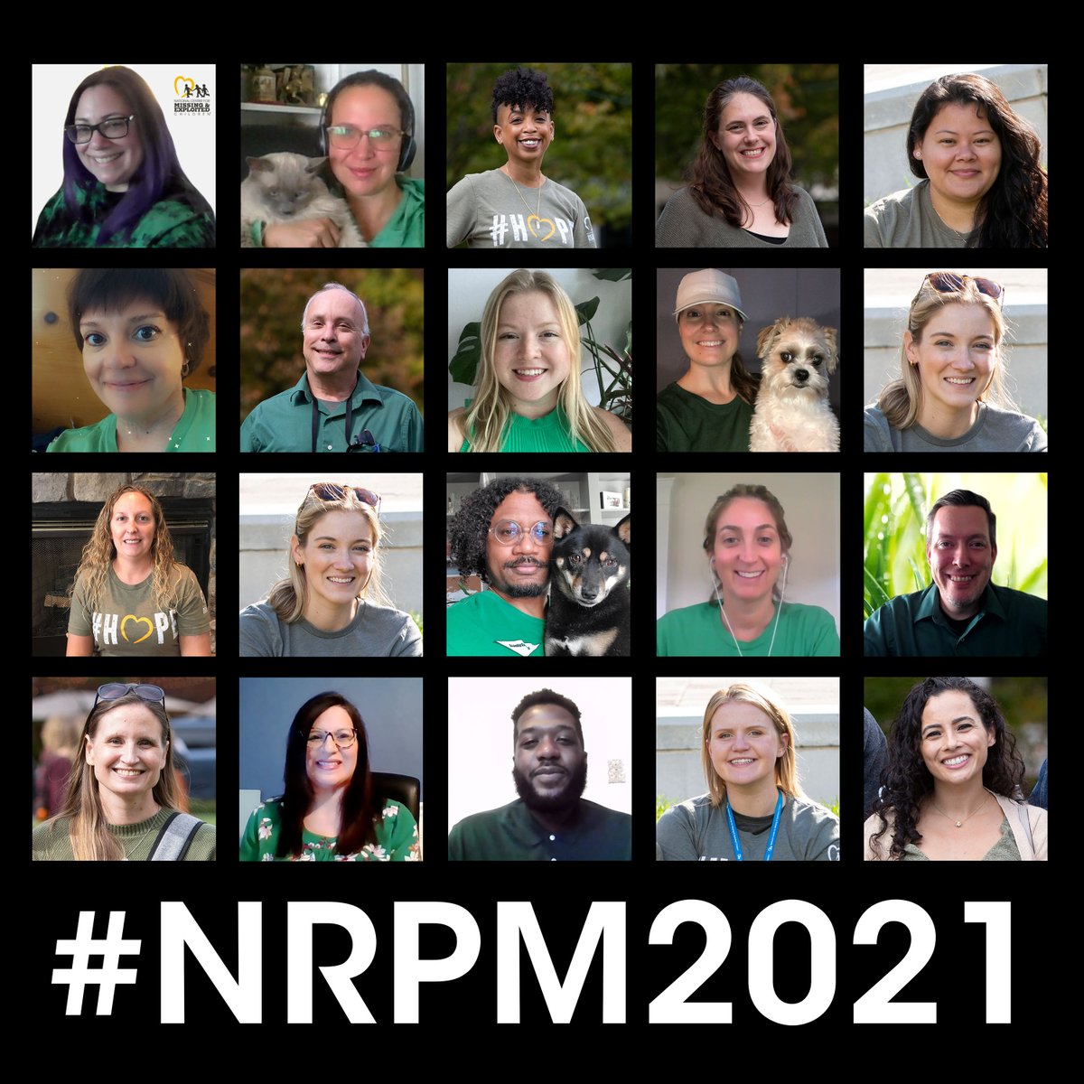 NCMEC's tweet photo. #NCMEC staff is proud to wear green today to shine a light on the experiences of children who have run away from home in honor of National Runaway Prevention Month. #NRPM2021 @1800RUNAWAY https://t.co/IllDXGdYYT