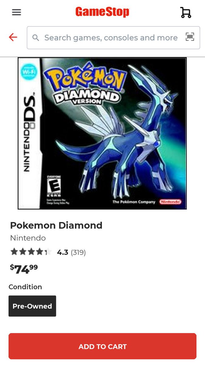 NightWolfRyan's tweet photo. @jdiosama @antonhagbox02 @RavenWitchShade @Pokemon Then you might want to tell gamestop they are over pricing their old ds game because clearly for both diamond and pearl it's $75 a piece. So idk what the fuck your smoking but I think you need to quit https://t.co/S095C4Kf4h