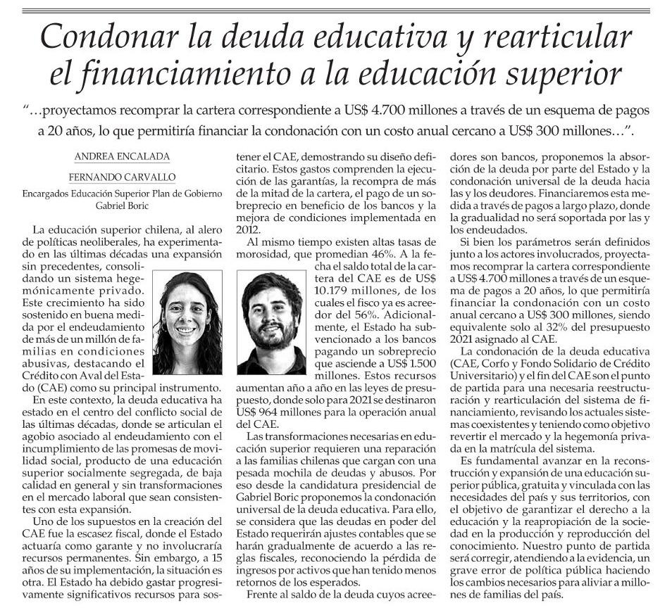 GabrielBoric's tweet photo. Vamos a condonar el CAE y de esta forma aliviar la pesada carga que tienen miles de familias en nuestro país  ✊ https://t.co/E8CEliaEw1