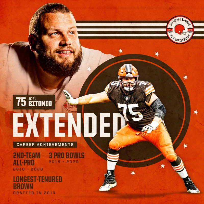 Browns's tweet photo. ✍️ We have signed G Joel Bitonio to a 3-year contract extension.