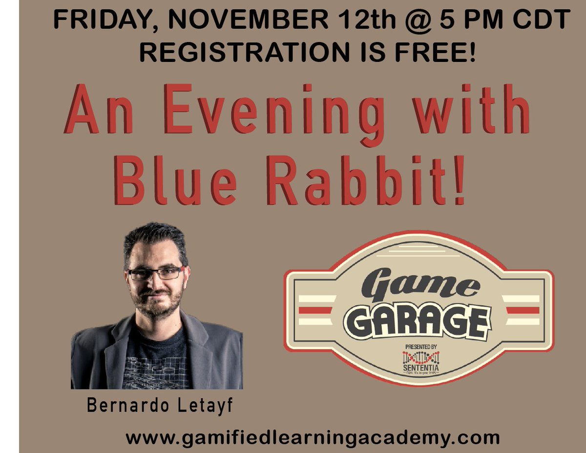 SPEND AN EVENING INSIDE BLUE RABBIT! 
bit.ly/Sententia_Game…
The MOST COMPREHENSIVE GAMIFIED ENVIRONMENT is ours to play with this FRIDAY NIGHT! <a href="/University_XP/">University XP</a> <a href="/ATD/">Association for Talent Development (ATD)</a> <a href="/ReGamertron/">Re:Gamertron</a> <a href="/Gamfedturkey/">GamFed Turkey</a>
<a href="/trainmagnetwork/">TrainingMagNetwork</a> <a href="/elearningPosts/">eLearning Learning</a>  <a href="/TechLearnConf/">TechLearn Conference</a> <a href="/idolcourses/">IDOL courses</a> <a href="/gamifiplus/">GAMIFICATION+🎮</a> <a href="/GamiPress/">GamiPress</a>
