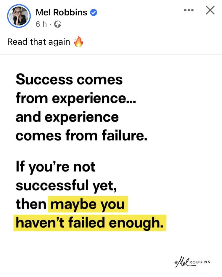 RPUffendell's tweet photo. Love this! @melrobbins @mrjakehumphrey @LiquidThinker #mindset #failureispartoftheprocess https://t.co/Svh5daJaKi