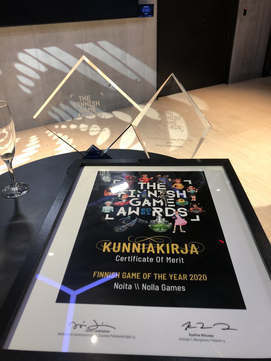 NollaGames's tweet photo. Noita just won Finnish Game of the Year and Best Big Screen Game at the Finnish Game Awards 2020 🥳 https://t.co/RdZU6XaT1t