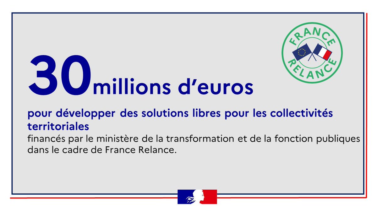 AdeMontchalin's tweet photo. Nous allons investir 30 millions d’euros pour développer les logiciels libres dans les collectivités territoriales. Un objectif : promouvoir des solutions françaises et souveraines facilement accessibles, même pour des collectivités éloignées du numérique. https://t.co/nQIyUUlJS3